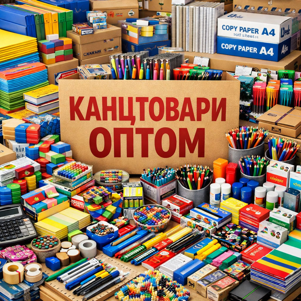 канцтовари оптом склад із коробками ручок та паперу
